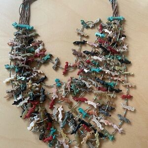 Colorful Multi-Strand Necklace with Irregular Stones and Animal Figurines